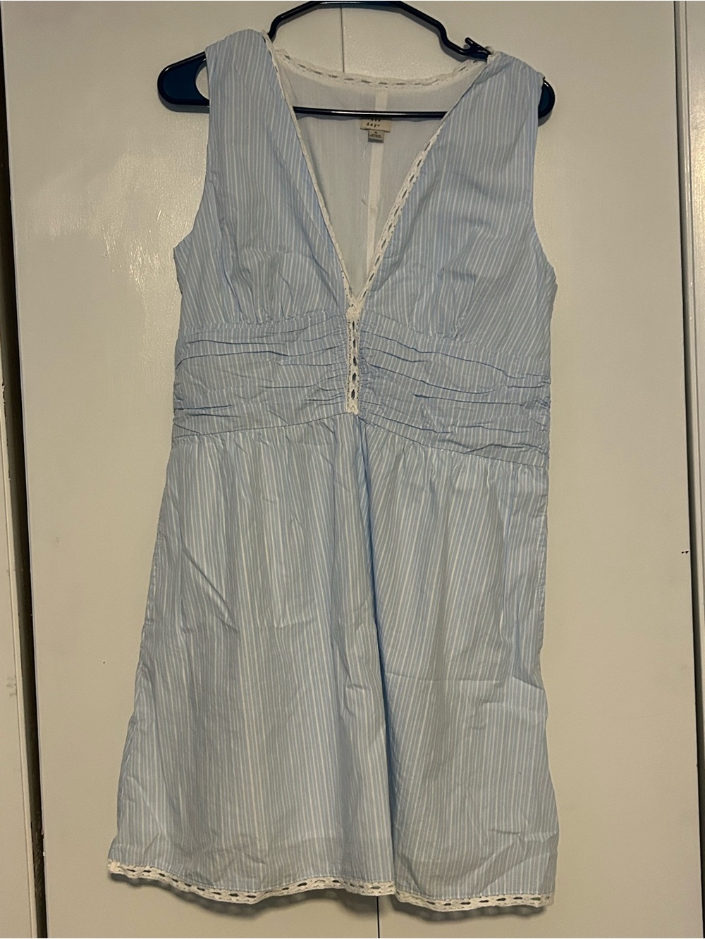 NWOT A New Day Blue & White Striped Lace Trim Cotton Mini Dress - Size M